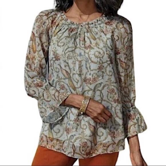 Soft Surroundings Aitana Chiffon Pheasant Top Size M - Picture 1 of 7